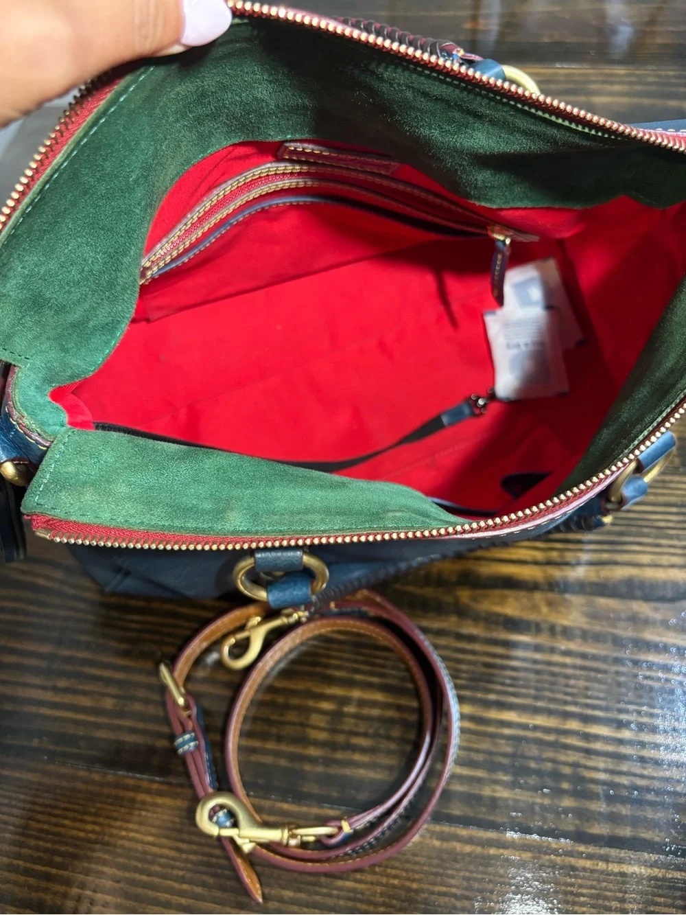 Dooney & Bourke Florentine Large Satchel Denim Blue with Red Interior